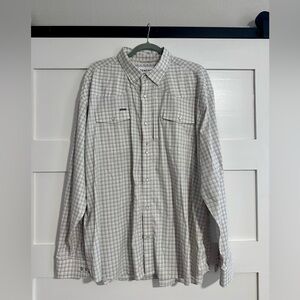 Poncho Men’s Button-Down pearl snap Plaid Shirt in Light Gray and White